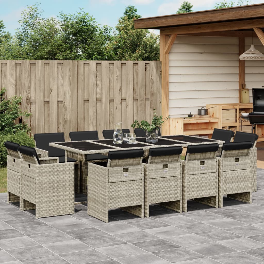 Set da Pranzo da Giardino 13pz con Cuscini Grigio in Polyrattan 3210683