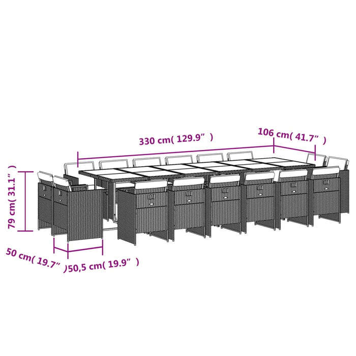 Set da Pranzo da Giardino 17pz con Cuscini Grigio in Polyrattan 3210707