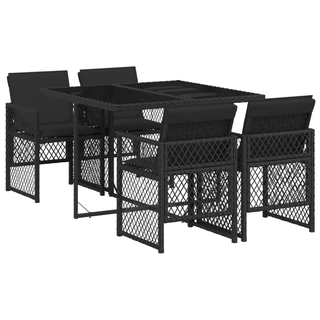 Set da Pranzo da Giardino 5 pz Nero con Cuscini in Polyrattan 3210715