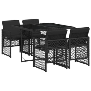 Set da Pranzo da Giardino 5 pz Nero con Cuscini in Polyrattan 3210715