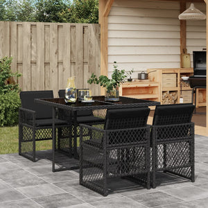 Set da Pranzo da Giardino 5 pz Nero con Cuscini in Polyrattan 3210715