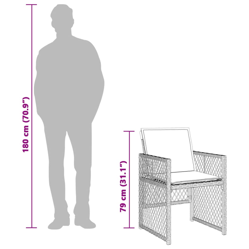 Set da Pranzo da Giardino 5 pz con Cuscini in Polyrattan Grigio 3210716