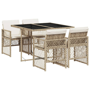 Set da Pranzo da Giardino 5 pz con Cuscini Beige in Polyrattan 3210718