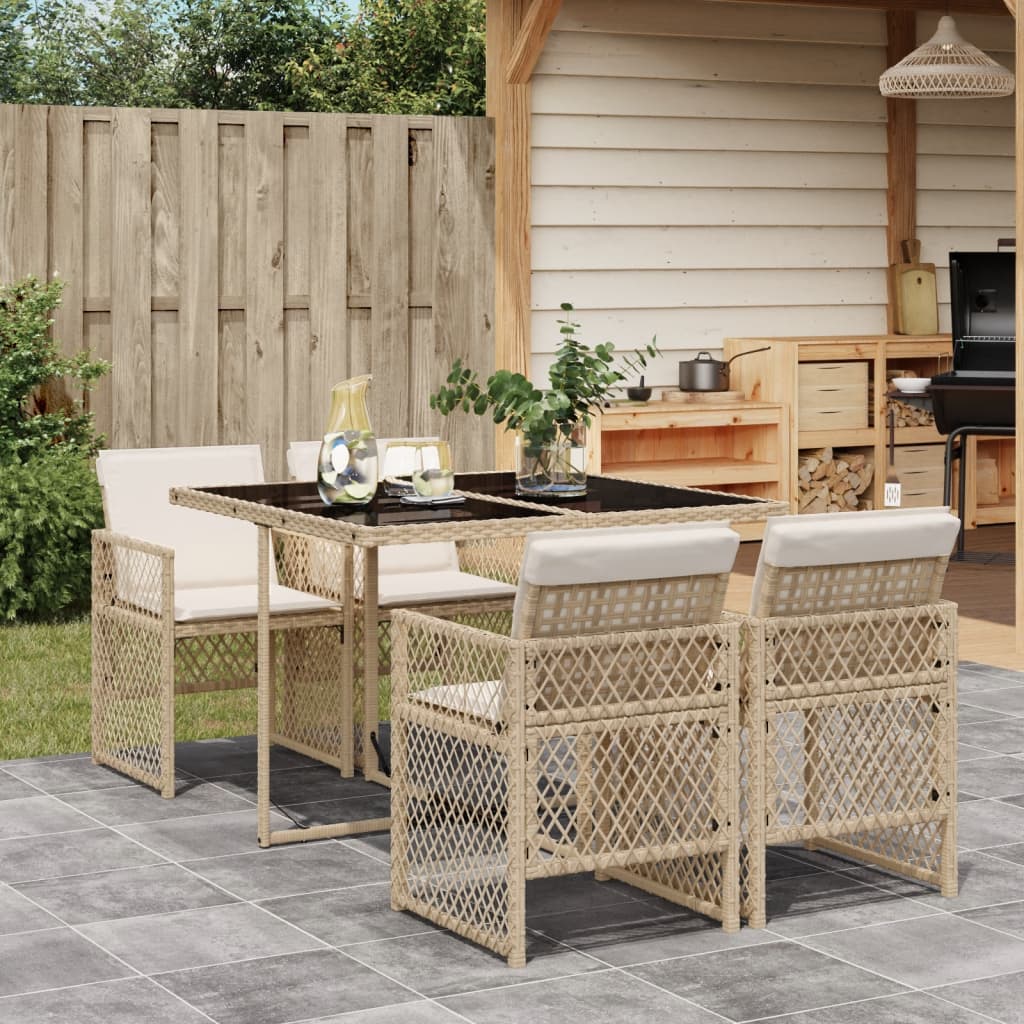 Set da Pranzo da Giardino 5 pz con Cuscini Beige in Polyrattan 3210718