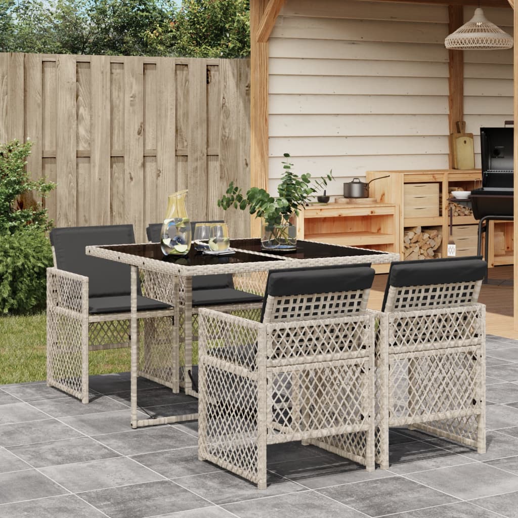 Set Pranzo da Giardino 5pz con Cuscini Grigio Chiaro Polyrattan 3210719