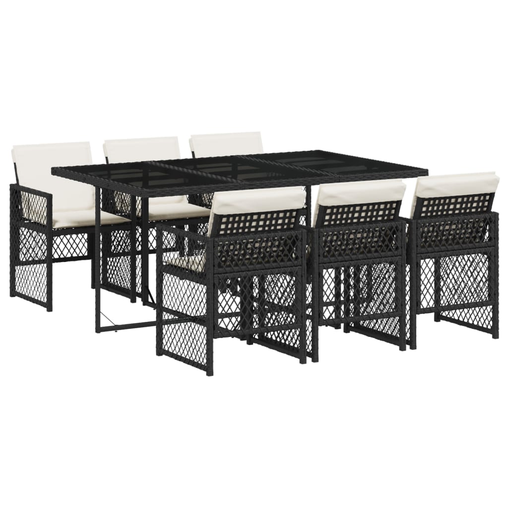 Set da Pranzo da Giardino 7 pz Nero con Cuscini in Polyrattan 3210726