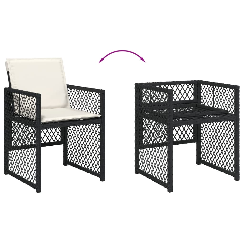 Set da Pranzo da Giardino 7 pz Nero con Cuscini in Polyrattan 3210726