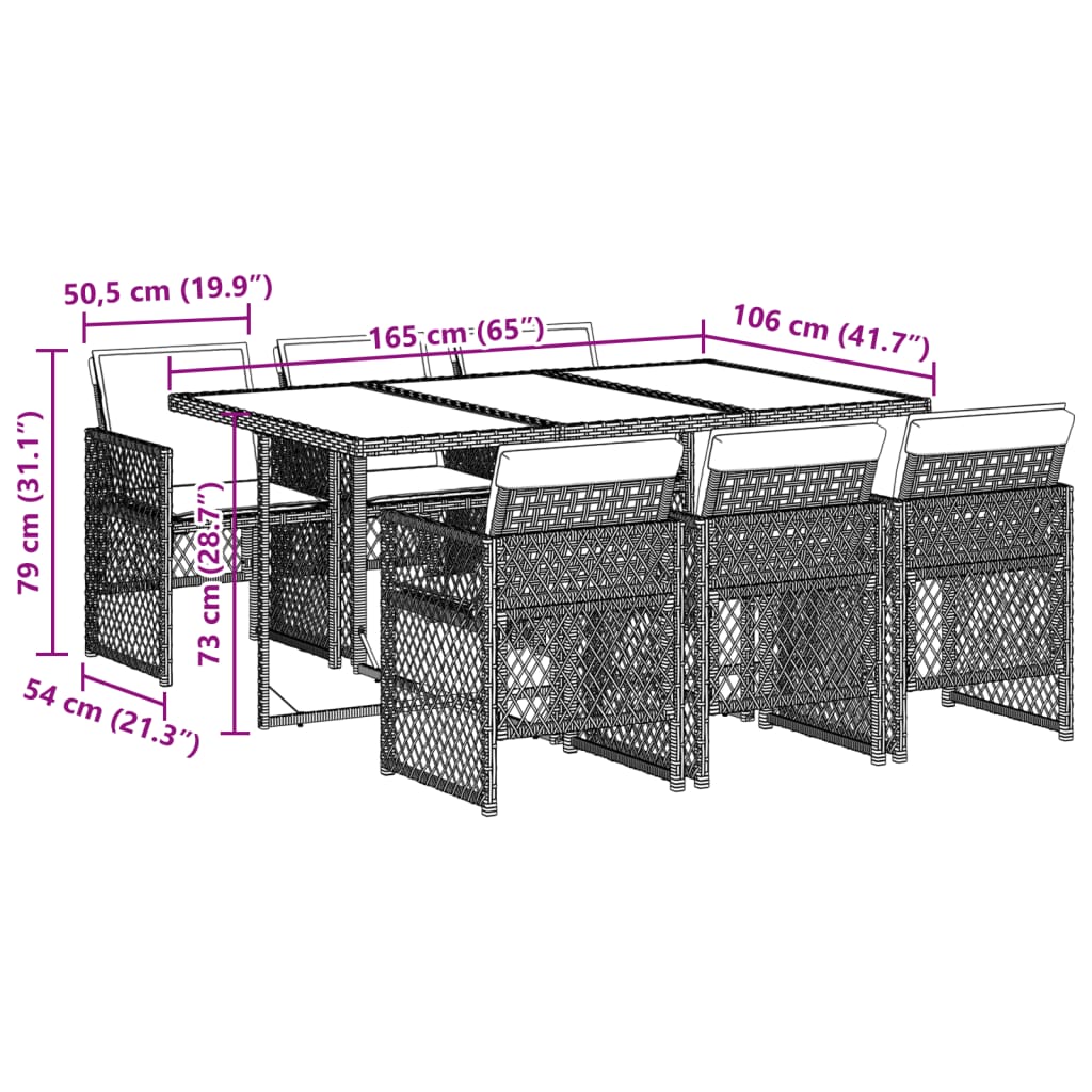 Set da Pranzo da Giardino 7pz con Cuscini in Polyrattan Marrone 3210729