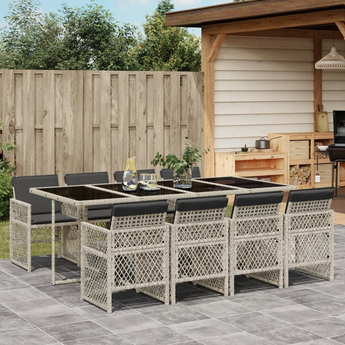 Set Pranzo da Giardino 9pz con Cuscini Grigio Chiaro Polyrattan 3210743