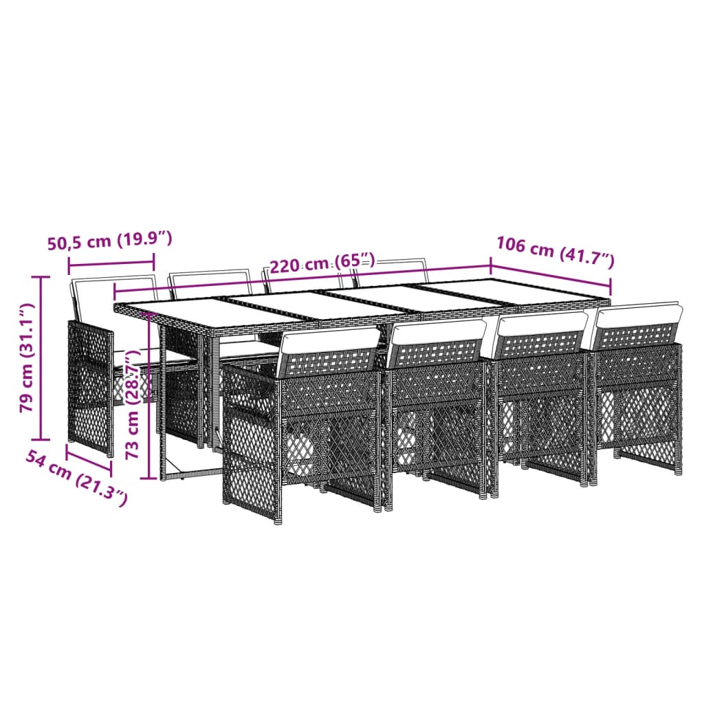 Set da Pranzo da Giardino 9 pz con Cuscini in Polyrattan Grigio 3210746