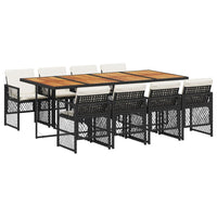 Set da Pranzo da Giardino 9 pz con Cuscini Nero in Polyrattan 3210747