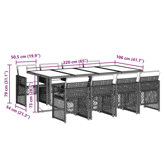 Set da Pranzo da Giardino 9 pz con Cuscini Nero in Polyrattan 3210747