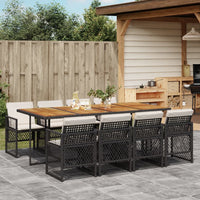 Set da Pranzo da Giardino 9 pz con Cuscini Nero in Polyrattan 3210747