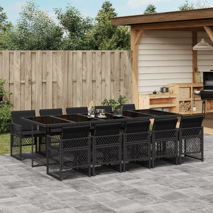 Set da Pranzo da Giardino 11 pz con Cuscini in Polyrattan Nero 3210751