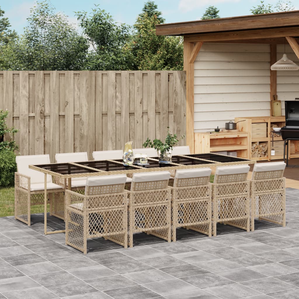 Set da Pranzo da Giardino 11 pz con Cuscini Beige in Polyrattan 3210754