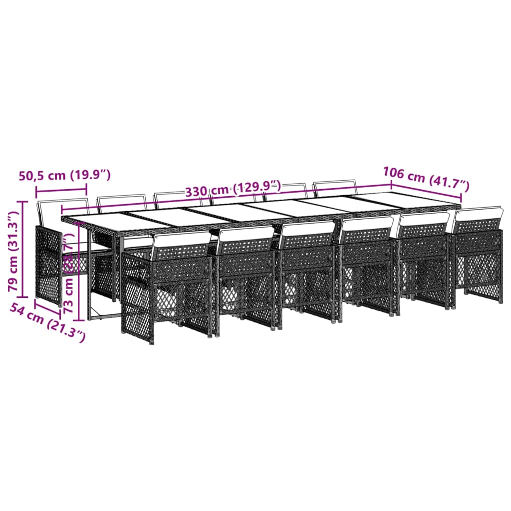 Set da Pranzo da Giardino 13pz con Cuscini Nero in Polyrattan 3210763