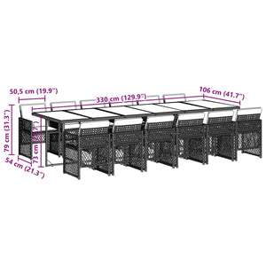 Set da Pranzo da Giardino 13pz con Cuscini Nero in Polyrattan 3210763