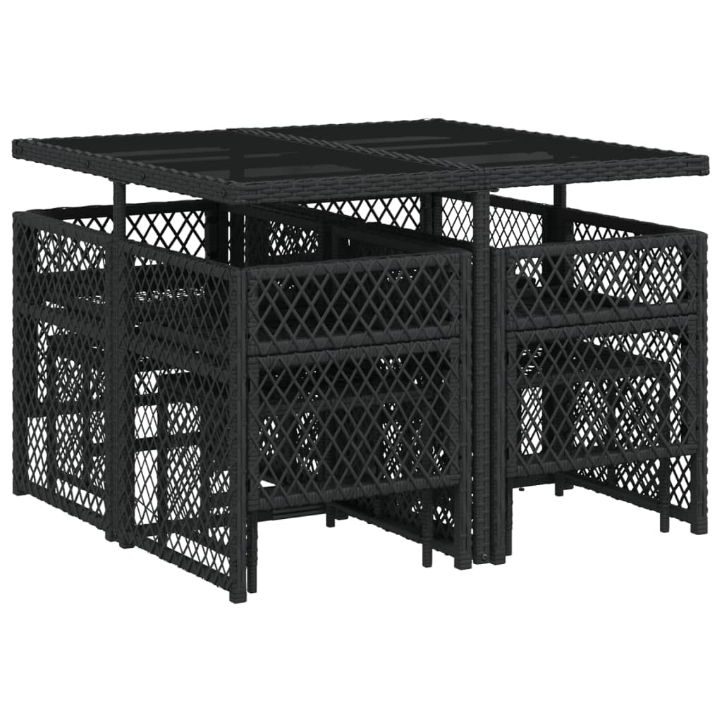 Set da Pranzo da Giardino 9 pz con Cuscini Nero in Polyrattan 3210775