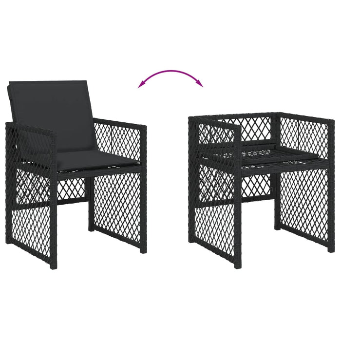 Set da Pranzo da Giardino 9 pz con Cuscini Nero in Polyrattan 3210775