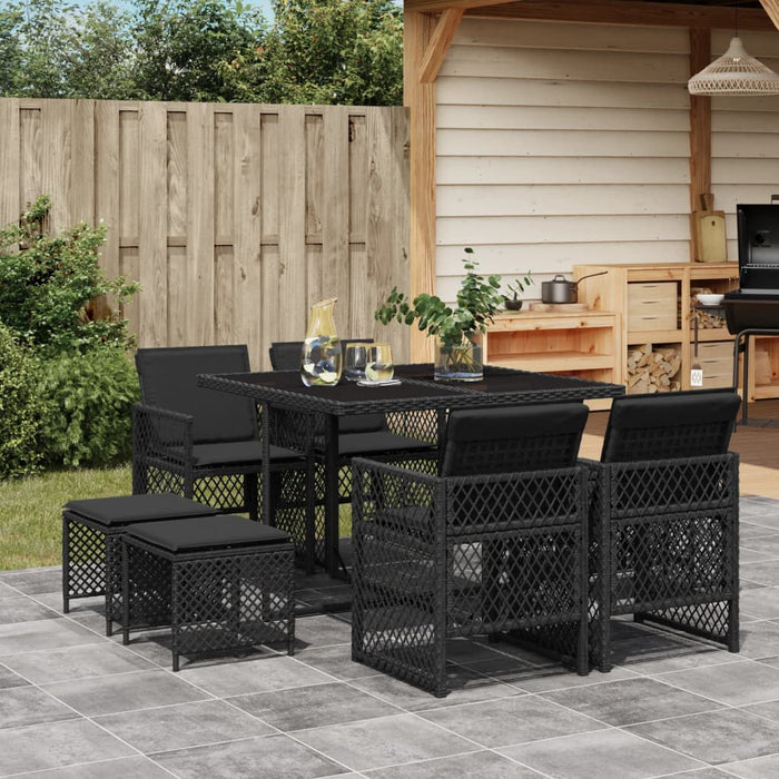 Set da Pranzo da Giardino 9 pz con Cuscini Nero in Polyrattan 3210775