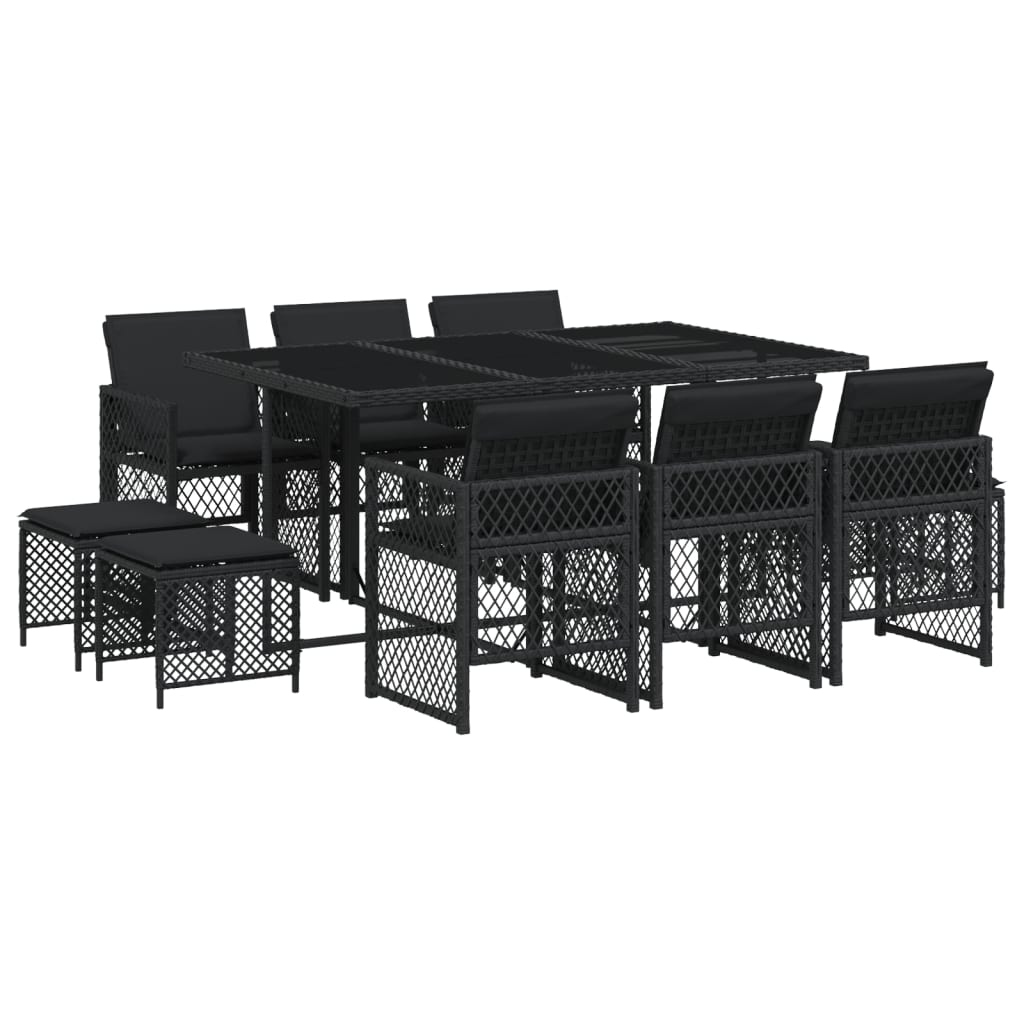 Set da Pranzo da Giardino 11 pz con Cuscini in Polyrattan Nero 3210787