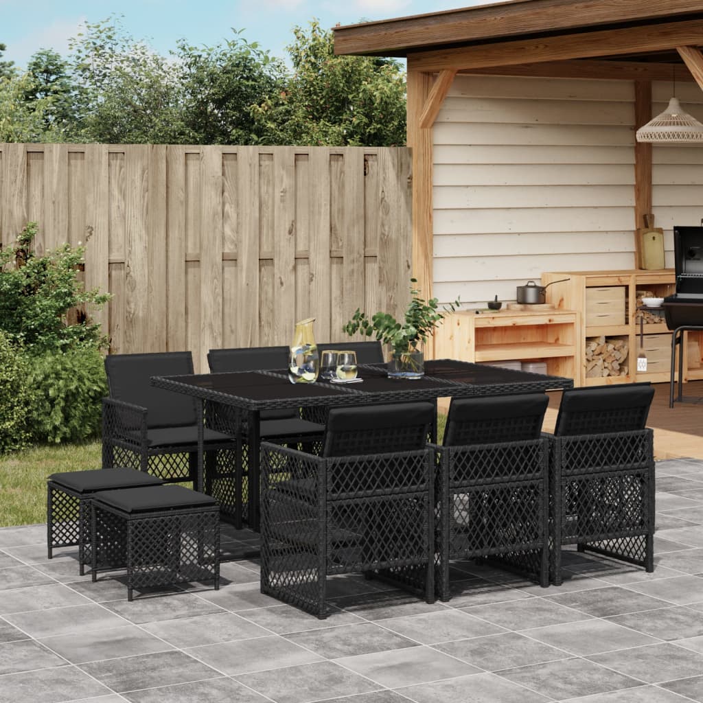 Set da Pranzo da Giardino 11 pz con Cuscini in Polyrattan Nero 3210787