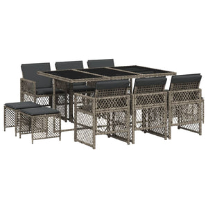 Set da Pranzo da Giardino 11pz con Cuscini in Polyrattan Grigio 3210788