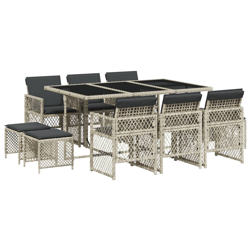 Set Pranzo Giardino 11pz con Cuscini Grigio Chiaro Polyrattan 3210791