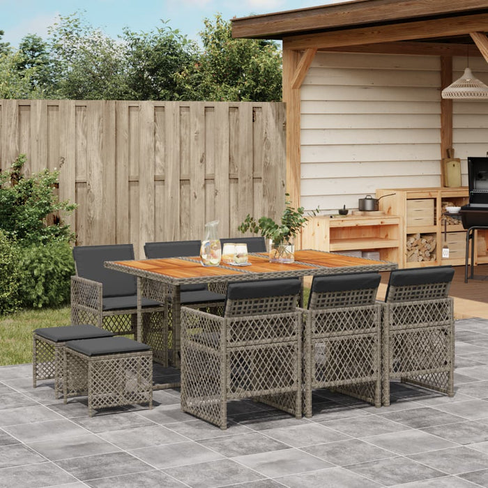 Set da Pranzo da Giardino 11pz con Cuscini in Polyrattan Grigio 3210794