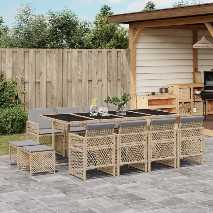 Set da Pranzo da Giardino 13 pz con Cuscini Beige in Polyrattan 3210804