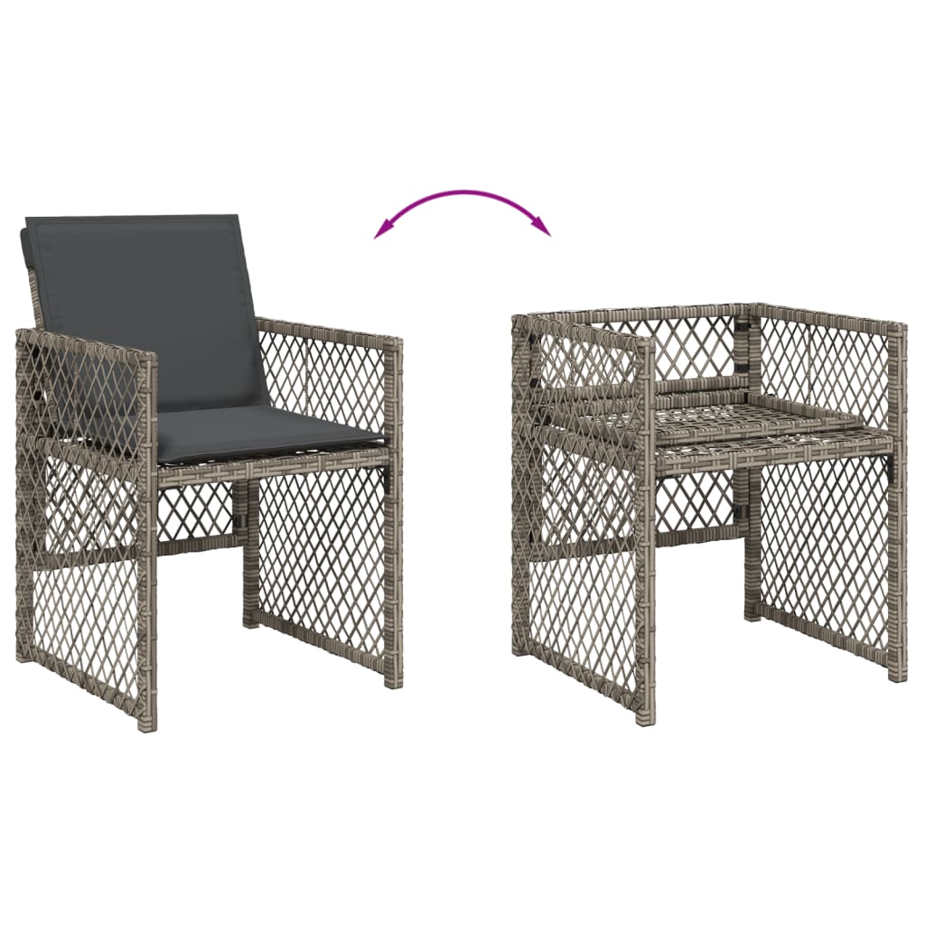 Set da Pranzo da Giardino 17pz con Cuscini Grigio in Polyrattan 3210824