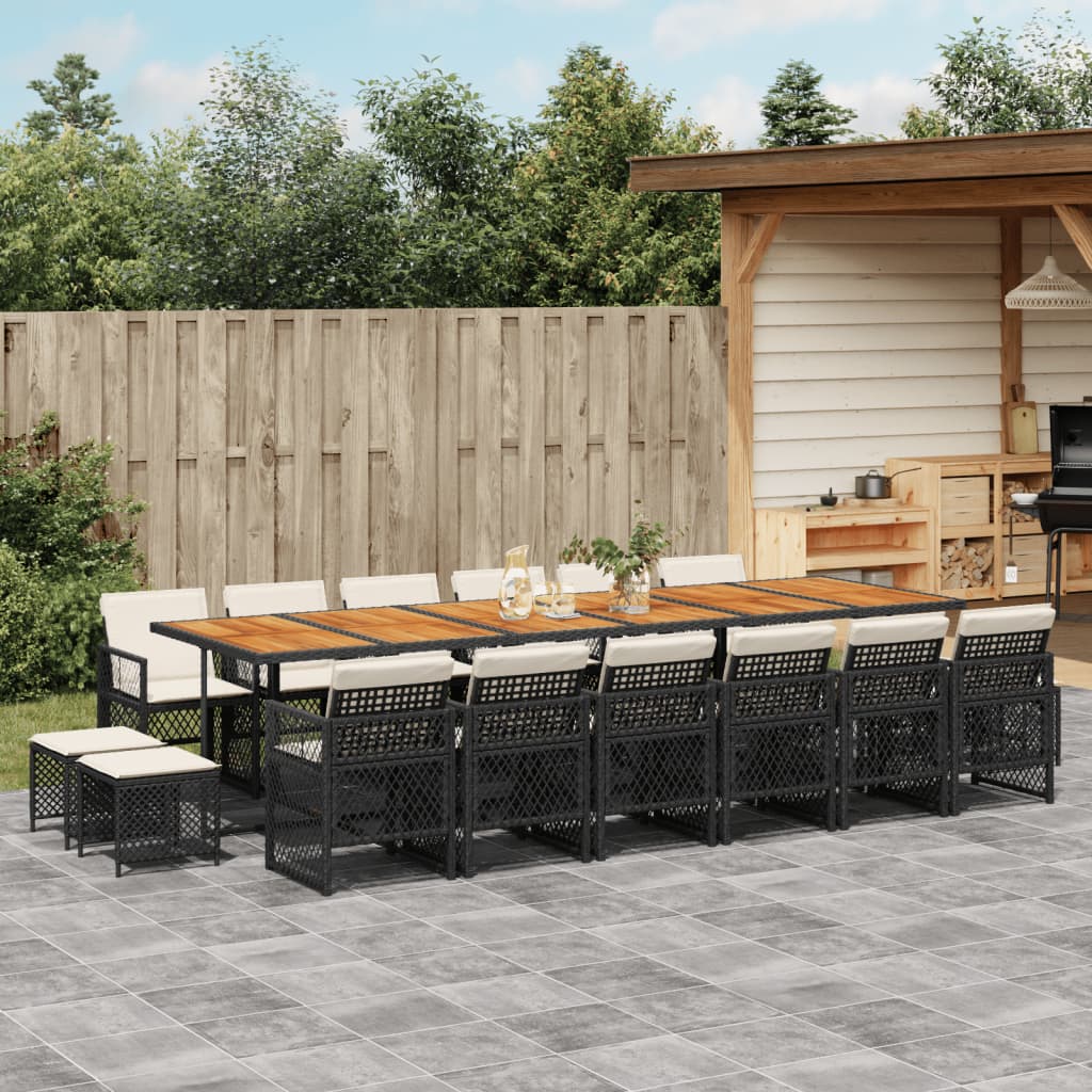 Set da Pranzo da Giardino 17 pz con Cuscini Nero in Polyrattan 3210831