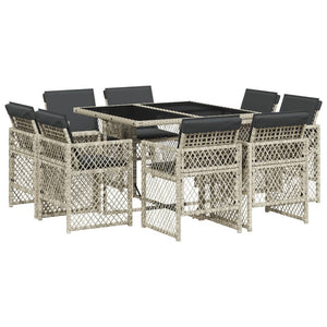 Set Pranzo da Giardino 9pz con Cuscini Grigio Chiaro Polyrattan 3210839