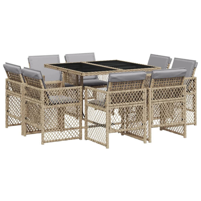 Set Pranzo da Giardino 9 pz con Cuscini Beige Misto Polyrattan 3210840