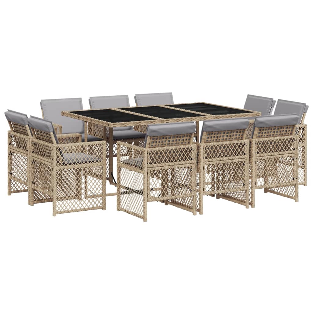 Set Pranzo da Giardino 11 pz con Cuscini Beige Misto Polyrattan 3210852