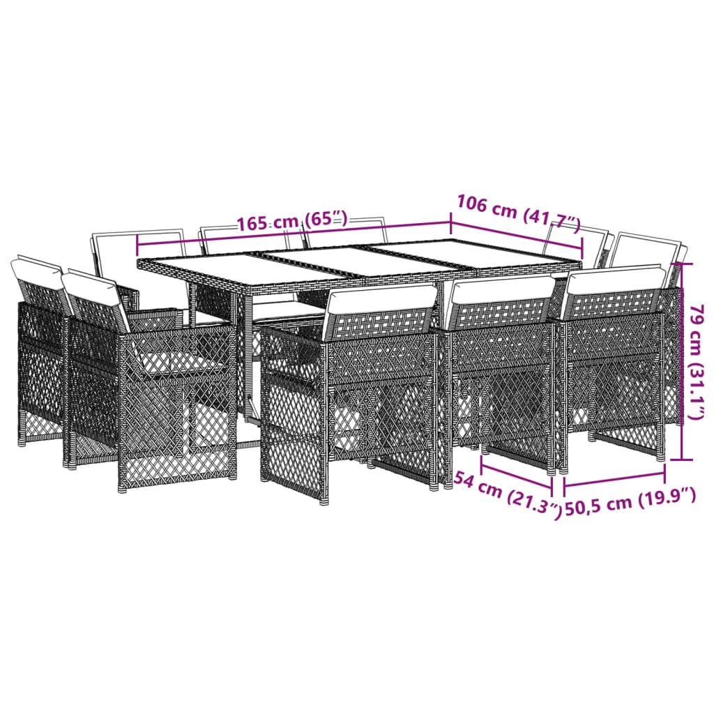 Set Pranzo da Giardino 11 pz con Cuscini Beige Misto Polyrattan 3210852