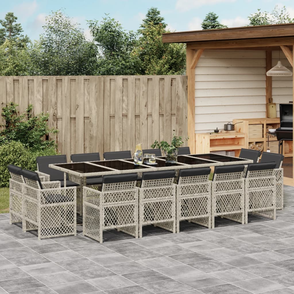 Set da Pranzo da Giardino 15 pz con Cuscini Grigio Polyrattan 3210875