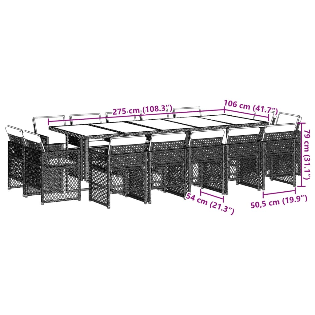 Set Pranzo da Giardino 15 pz con Cuscini Beige Misto Polyrattan 3210876