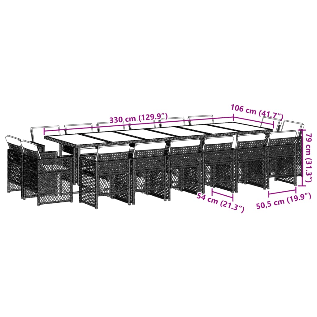 Set Pranzo da Giardino 17 pz con Cuscini Beige Misto Polyrattan 3210888