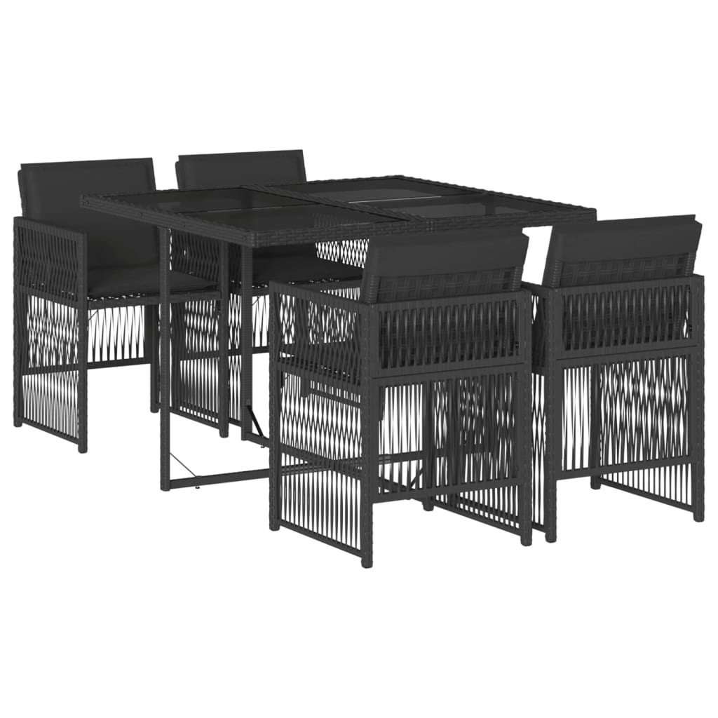 Set da Pranzo da Giardino 5 pz Nero con Cuscini in Polyrattan 3210895