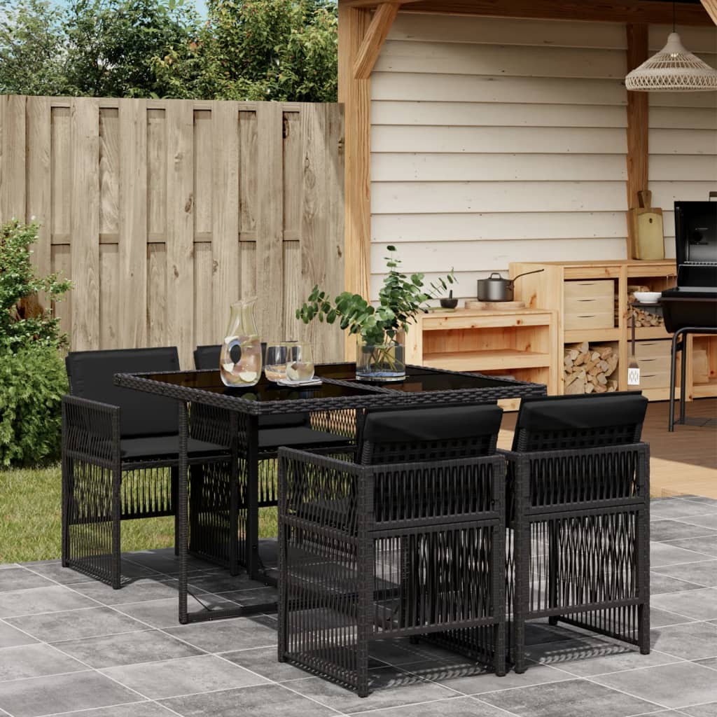 Set da Pranzo da Giardino 5 pz Nero con Cuscini in Polyrattan 3210895