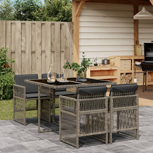 Set da Pranzo da Giardino 5 pz con Cuscini in Polyrattan Grigio 3210896