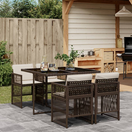 Set da Pranzo da Giardino 5pz con Cuscini in Polyrattan Marrone 3210897