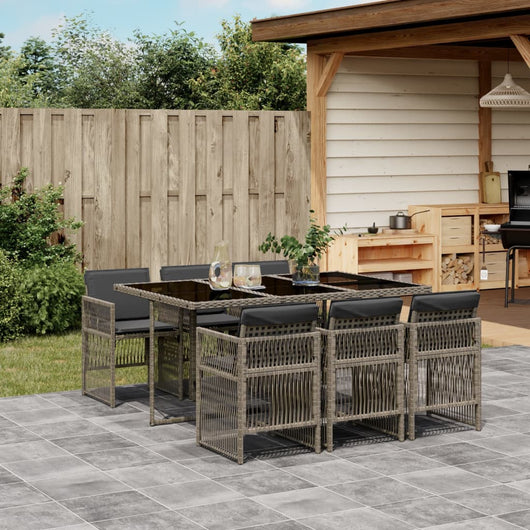 Set da Pranzo da Giardino 7 pz con Cuscini in Polyrattan Grigio 3210908