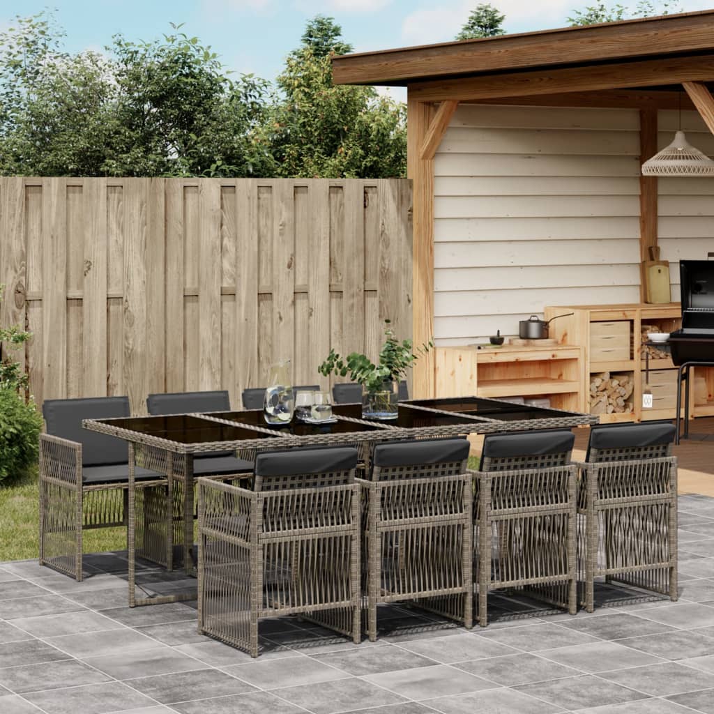 Set da Pranzo da Giardino 9 pz con Cuscini in Polyrattan Grigio 3210920