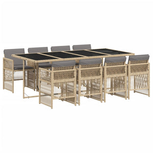 Set Pranzo da Giardino 9 pz con Cuscini Beige Misto Polyrattan 3210924