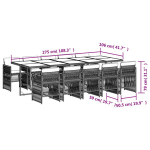 Set Pranzo Giardino 11pz con Cuscini Grigio Chiaro Polyrattan 3210935