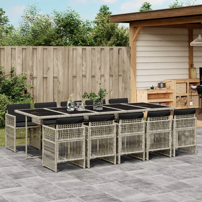 Set Pranzo Giardino 11pz con Cuscini Grigio Chiaro Polyrattan 3210935