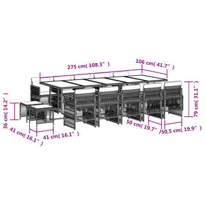 Set da Pranzo da Giardino 15 pz con Cuscini Grigio Polyrattan 3210995