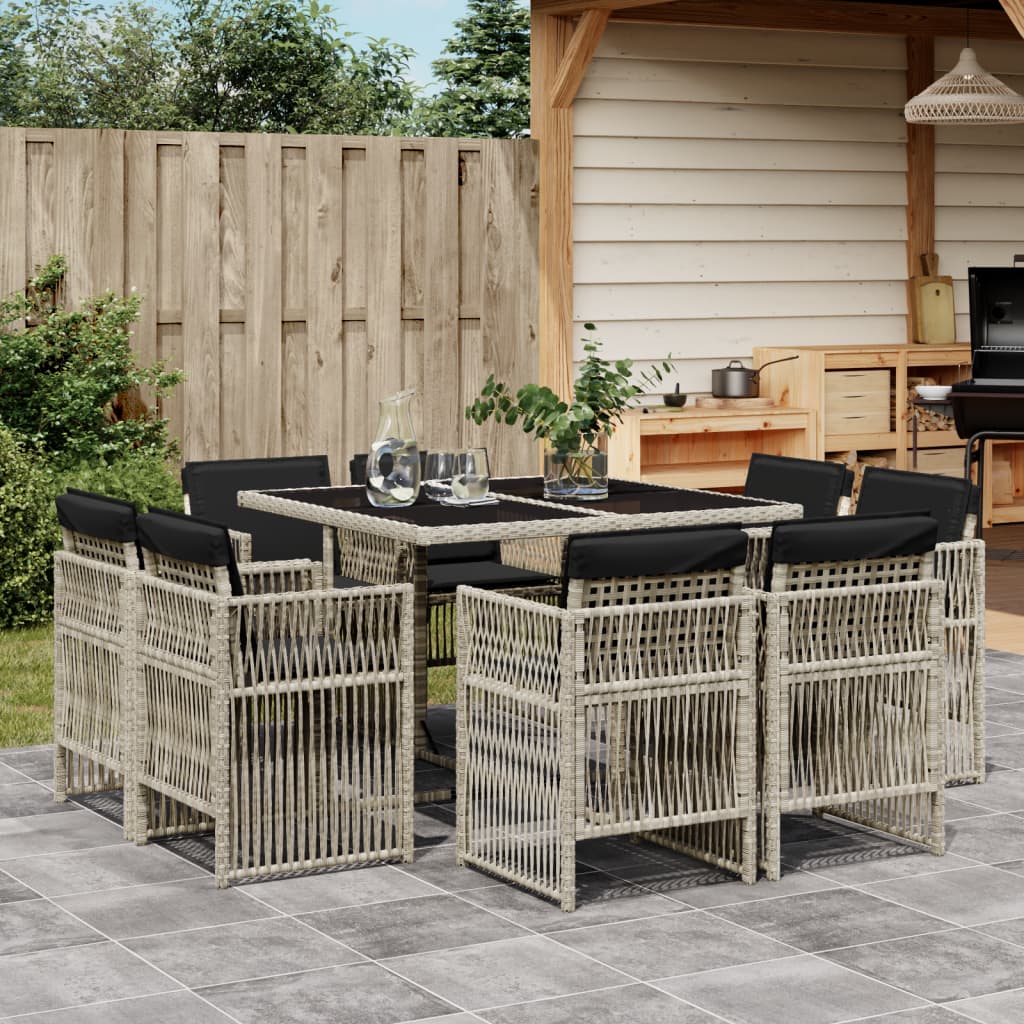 Set Pranzo da Giardino 9pz con Cuscini Grigio Chiaro Polyrattan 3211019